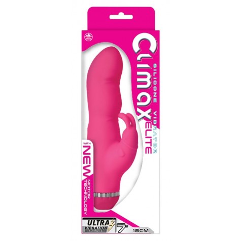 Розовый вибромассажёр Climax Elite со стимулятором клитора - 19,8 см.